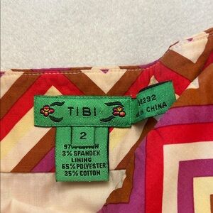 Tibi Red and Brown Geometric Top